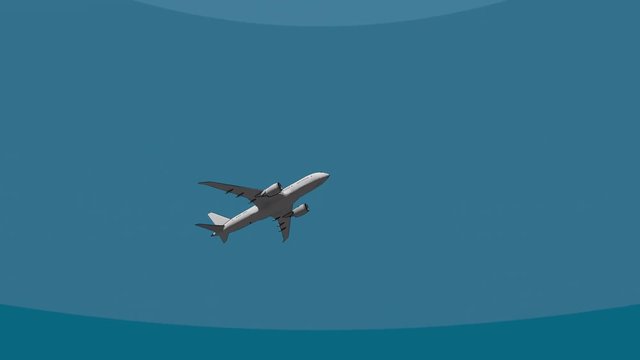 Big passenger airliner flying across the sky 4K 3D cartoon animation. Vacation, freedom, travel concepts