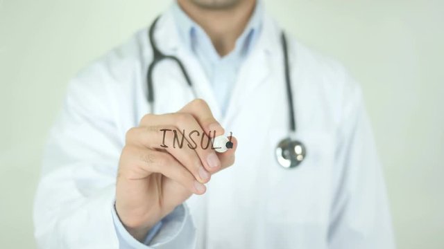 Insulin , Doctor Writing On Transparent Screen