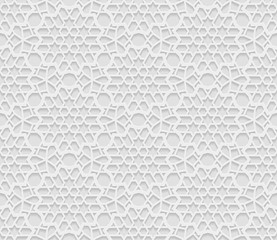 Seamless 3D white background,  arabic geometric  pattern,  indian ornament, persian motif, vector texture. Endless texture are suitable for web page  background, as background desktop PC, etc.