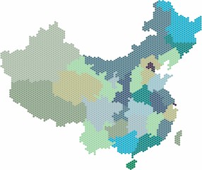 Fototapeta na wymiar Blue hexagon shape China and Taiwan map on white background, vector illustration.