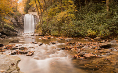 Fototapeta premium Looking Glass waterfall in the Appalachians of western North Carolina near the Blue Ridge Parkway
