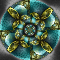 3D render of colorful plastic fractal flower disc