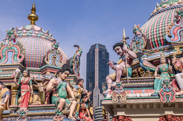 Hindu temple in Singapore with skyscraper
