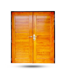 Brown wooden door isolated on white background