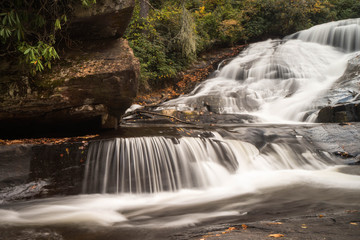 a waterfall in the Appalachians of western North Carolina in the fall