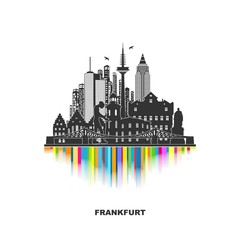 Frankfurt Stadt Deutschland Sehenswürdigkeiten Silhouette Tatoo mit bunter Spiegelung Stadtansicht Hochhäuser Bankenviertel