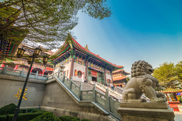 Chinese temple against blue sky in Thailand.