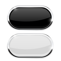 Oval buttons. Black and white web icons with chrome frame