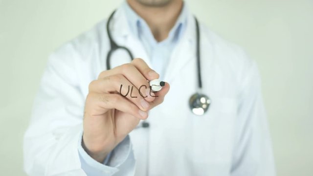 Ulcer , Doctor Writing On Transparent Screen