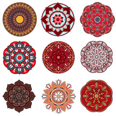 Set of colorful mandalas. Decorative round ornaments. Anti-stres