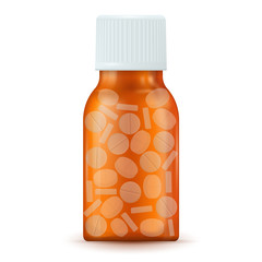 Brown medical bottle with pills
