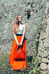 pretty girl in red skirt