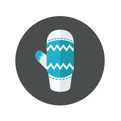Icono plano manopla invierno azul en circulo gris