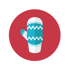 Icono plano manopla invierno azul en circulo rojo