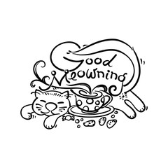 Cat with coffee mug and sweets