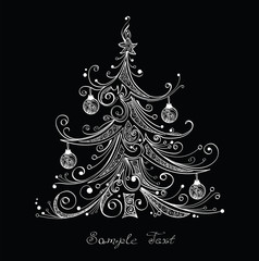 Black and white Christmas tree vector illustration
