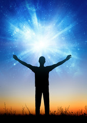 The universe within. Silhouette of a man inside the universe. The concept on scientific and...
