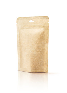 blank packaging recycle kraft paper pouch isolated on white back