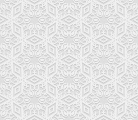Seamless 3D white background,  arabic geometric  pattern, indian ornament, persian motif, vector texture. Endless texture are suitable for web page  background, as background desktop PC, etc.