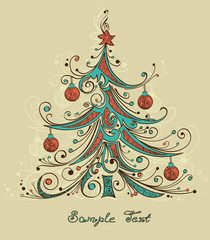 Christmas tree vector illustration. Graphic stilization