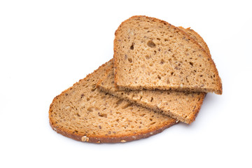 Slices of rye bread isolated on white background.