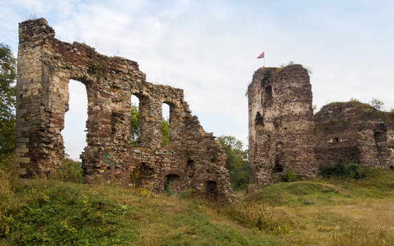 The ruins of the castle tower Buchach. Buchach, Ternopil region,