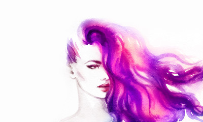 Naklejka premium woman portrait .abstract watercolor .fashion background