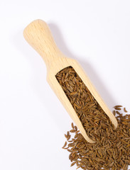 Ground cumin in a spoon.