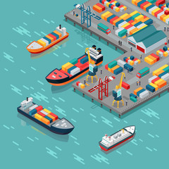 Cargo Port Vector Concept in Isometric Projection