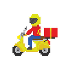 Obraz premium Scooter motorbike fast delivery in pixel art game style