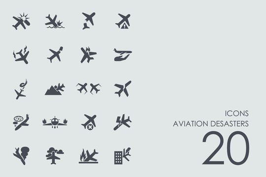 Set of aviation desasters icons