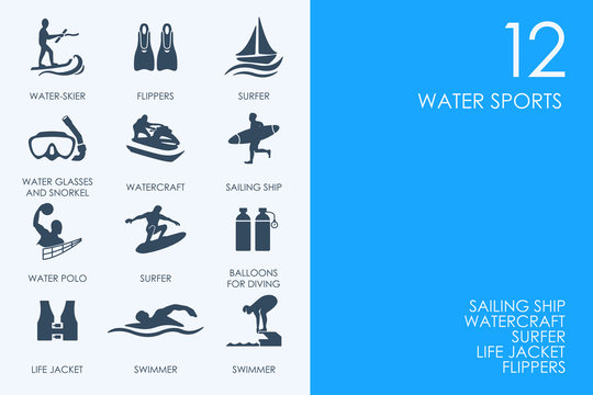 Set Of BLUE HAMSTER Library Water Sports Icons