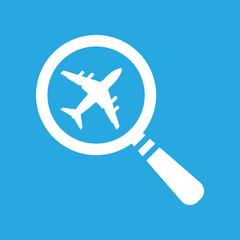 Fototapeta premium search airplane pictogram flat icon on a blue background