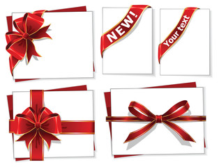 Vector set of red gift bows with ribbons