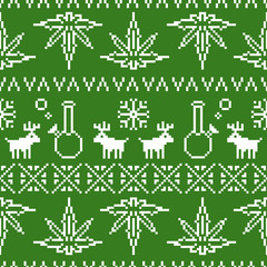 Pixel art christmas weed seamless vector background green