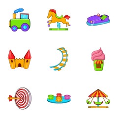 Obraz premium Rides icons set. Cartoon illustration of 9 rides vector icons for web