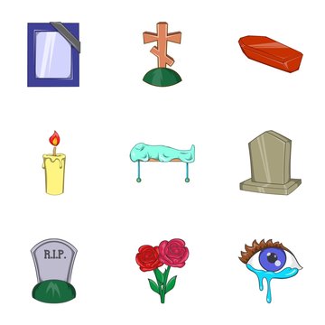 Burial icons set. Cartoon illustration of 9 burial vector icons for web