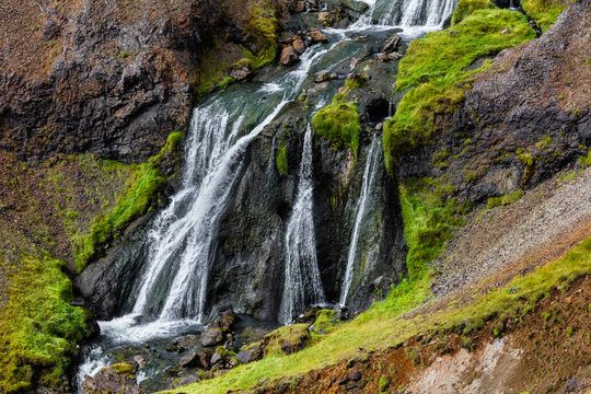 Beautiful and powerful icelandic waterfall in summer.
