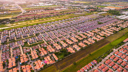 Aerial view of Housing estate, Shot from drone