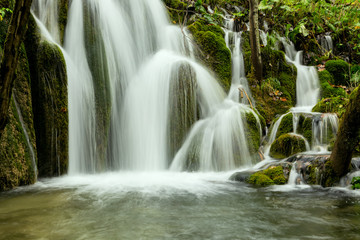 waterfall in deep forest in Plitvice national park