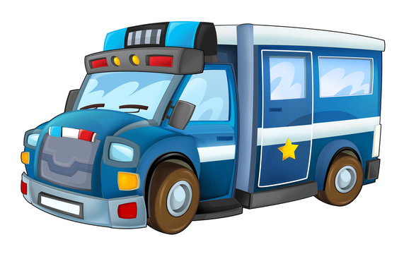 Cartoon police car - truck - isolated background - illustration for children