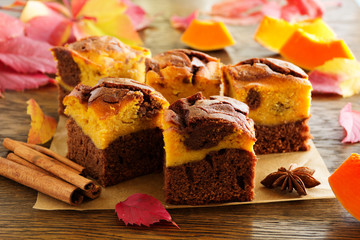 Brownie with pumpkin and chocolate.