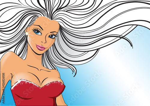 &quot;PrintPostcard with vector christmas girl with long hair and in a