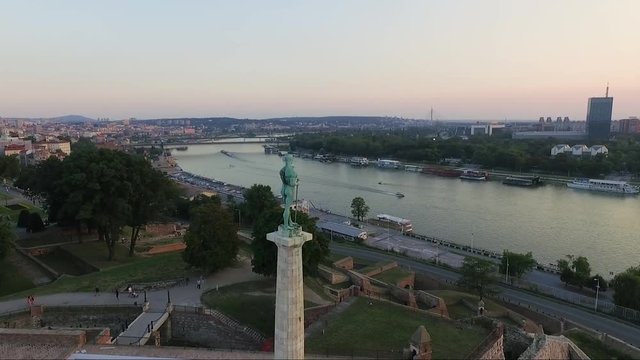 Aerial view of Belgrade fortress and the Belgrade Victor statue