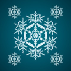 Snoflake_18 Christmas element: opaque crystal snowflakes on a dark turquoise background.