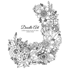 Vector illustration of floral frame Zen Tangle. Dudlart. Coloring book anti stress for adults. Black and white.