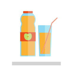 Apple juice glass and bottle isolated on white background.