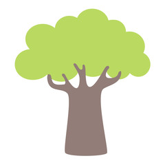 Cartoon style old oak tree, flat editable vector illustration, clip art