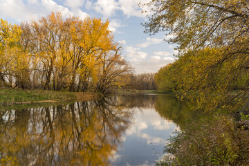 Fototapeta na wymiar Autumn River Scenic Landscape