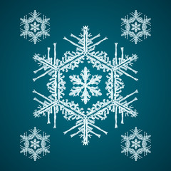 Snoflake_59 Christmas element: opaque crystal snowflakes on a dark turquoise background.